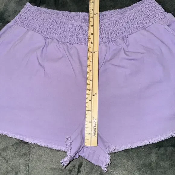 Wild Fable Shorts Women's Large Purple Smocked Elastic Waist Stretch Frayed Hem - Picture 7 of 7